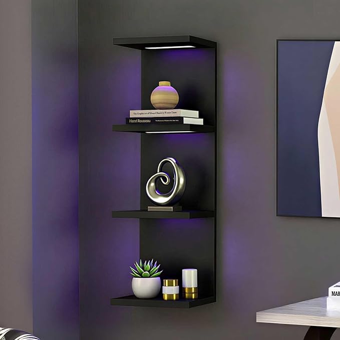 4-Tier Wall Shelf Unit with RGB Lights, Floating Lack Shelf for Home Decor, Wall Mounted Vertical Display Shelf for Bedroom L