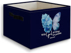 Navy Blue Christian Butterfly Foldable Storage Bins Box with Handles, With God All Things Are Possible Bible Verse Collapsibl