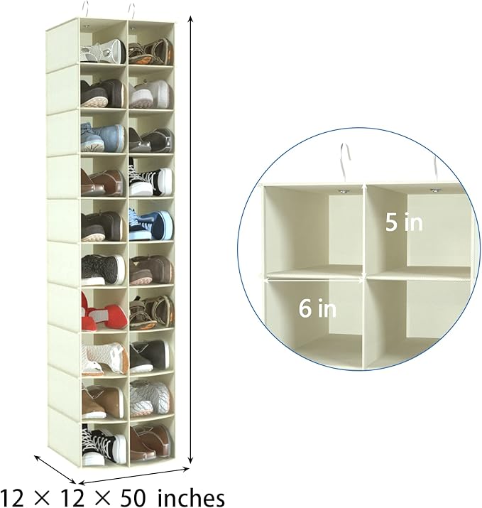 coastal rose Hanging Shoe Organizer for Closet, 20 Sections Hanging Closet Organizers and Storage Shelves, Space Saving Shoe 