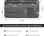 Car Sun Visor Organizer, Soft Leather Auto Sunshade Glasses Storage Bag with Multi-Pocket Net Zipper, Scratch-Resistant Vehicle Visor Pocket Eyeglasses Case Note Holder (Gray)