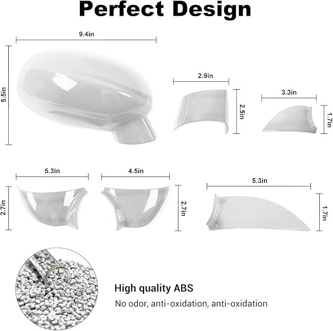 Voodonala for Challenger Rearview Mirror Cover Decoration Trim for 2009-2022 Dodge Challenger, ASB White, 10pcs