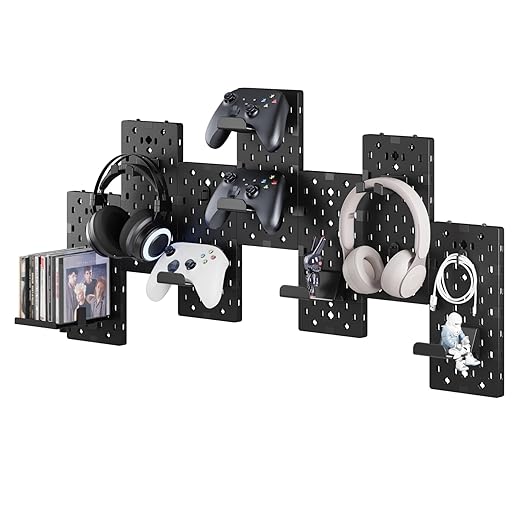 PEGZONE Controller and Headphone Holder Wall Mount, Modular Gaming Pegboard with Accessories, Controller Stand for Xbox PS5 P