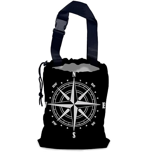 Compass Car Trash Bag,Hanging Drawstring Car Garbage Bag,Waterproof Canvas Car Back Seat Organizer with Adjustable Buckle,for Vehicles,SUVs,Camping,Road Trips
