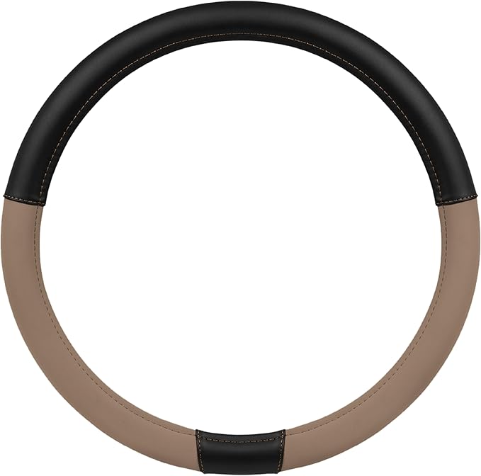 Cat® ErgoDrive Car Steering Wheel Cover with Tan Beige Grip, Black Faux Leather Steering Wheel Cover for Auto Truck Van SUV - Standard 14.5" - 15 Inches