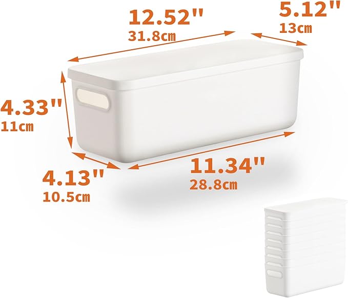 Yishyfier Plastic Storage Baskets With Lid Organizing Container Lidded Knit White Storage Organizer Bins for Shelves Drawers 