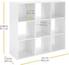 Whitmor 9 Cube Storage Organizer, 3 Tier Stackable MDF Bookcase, Open Storage Display Bookshelf, Storage Cabinet for Living R