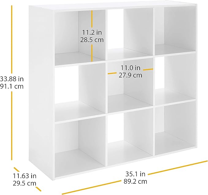 Whitmor 9 Cube Storage Organizer, 3 Tier Stackable MDF Bookcase, Open Storage Display Bookshelf, Storage Cabinet for Living R