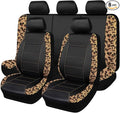 Flying Banner car seat Covers Protects Leopard Printing Velvet Faux Leather Carbon Fiber Front and Rear Bench (Leopard Brown 