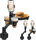 Car Cup Holder Tray - 4 in 1 Adjustable Car Cup Holder Expander with 360° Rotatable Food Tray Table and Phone Mount for Drive