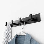 GWAAZXGZ Black Coat Rack Wall Mount - 12.5 inch Modern Metal Hook Rail with 4 Right-Angle Hooks, Drill-Mounted Organizer for 