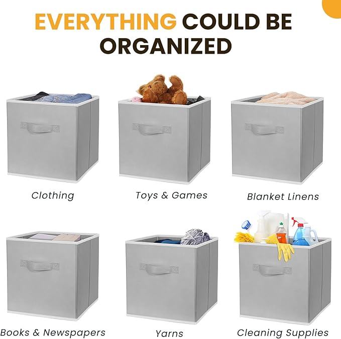 Criusia Large Storage Cubes, 13x13 Cube Storage Bins (Set of 10), Fabric Collapsible Storage Bins with Dual Handles, Foldable