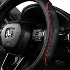 EKR Universal 15 inch Leather Steering Wheel Cover - Genuine Leather, Breathable, Anti Slip & Odor Free (Black with Red Lines, M(14" 1/2-15" 1/4))