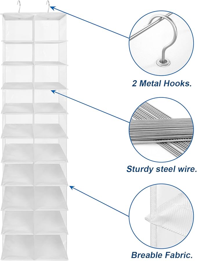 coastal rose Hanging Shoe Organizer for Closet, 20 Sections Hanging Closet Organizers and Storage Shelves, Space Saving Shoe 