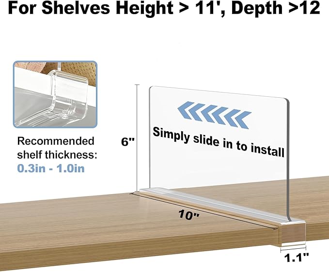 Purse Organizer for Closet Shelf Dividers: 6-inch Tall(Shorter Version) Adjustable Clear Acrylic Bag Storage Organizer for Ha