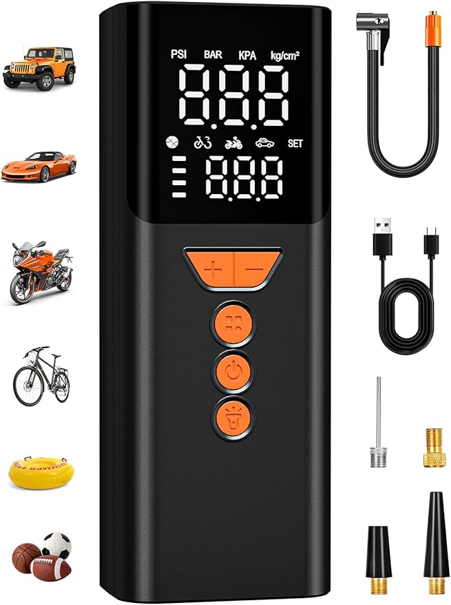 Tire Inflator Portable Air Compressor, 150PSI Cordless Air Pump for Car Tires with Auto Shut-Off, Portable Tire Pump for Car, Bike, Motorcycle and Balls