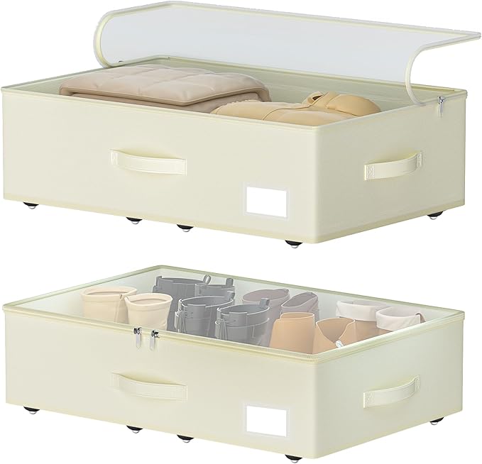 Under Bed Storage with Wheels, No Assemble Required 7.5 inches height Under Bed Storage bins,Large capacity Rolling Underbed 