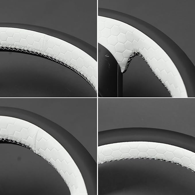 MEWANT Hand Stitched Real Leather Steering Wheel Cover for Tesla Model 3 2017-2023 / Model Y 2020-2023 for Tesla Model 3/Y Accessories(3D Style)