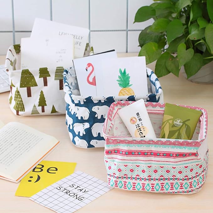 Foldable Storage Basket - Set of 6 Small Collapsible Canvas Containers Organizers with Handle for Home Decor or Storing Toys,