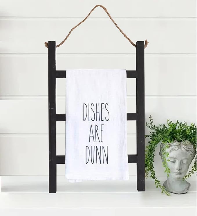 Joy Choice Farmhouse Style 16" Wood Blanket Ladder - 3-Tier Wall Hanging Rack for Living Room, Kitchen, Bathroom (Black)
