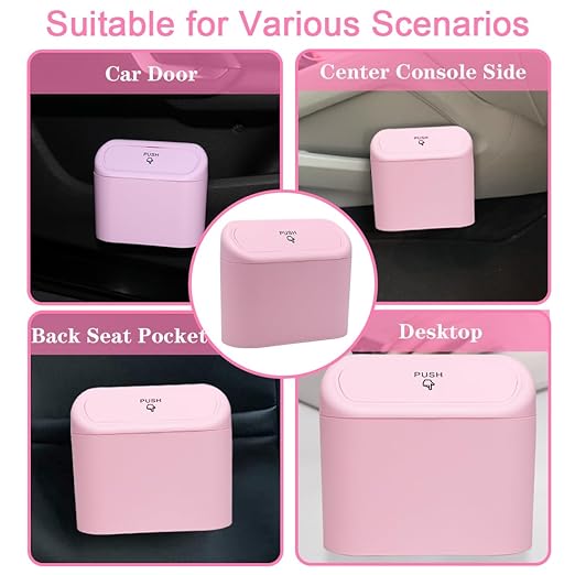 Car Trash Can Bin with Lid - Universal Vehicle Mini Leakproof Garbage Can Bin with 20pcs Trash Bags Can Organizer Storage for Front Back Seat Accessories for Auto Office Bedroom Home(Pink)