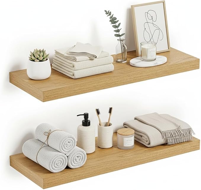 Vivelove Floating Shelves 24 inchs Long, Bathroom Shelves Over Toilet 9.1” Deep, Wall Mounted Wall Shelves for Bedroom, Livin
