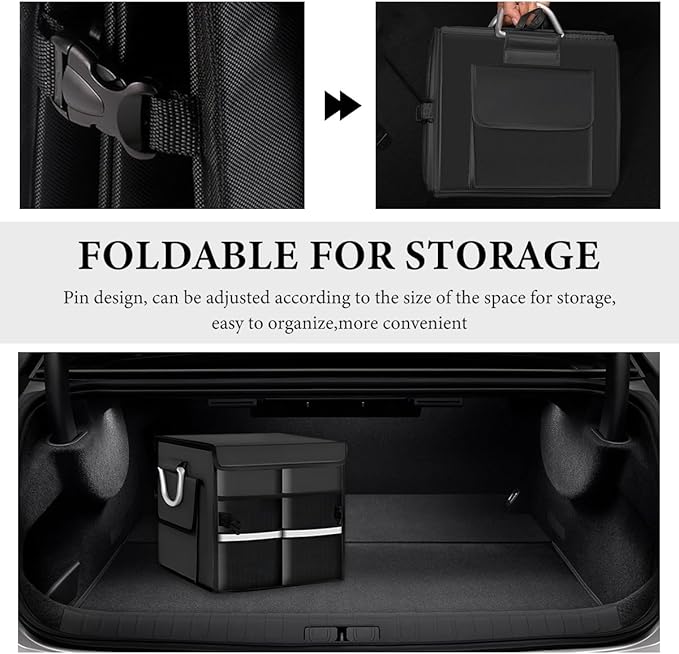 Trunk Organizer with Lid, 28L Collapsible Cargo Organizer with Aluminum Handles & Reflective Strip, Multi-Purpose Waterproof