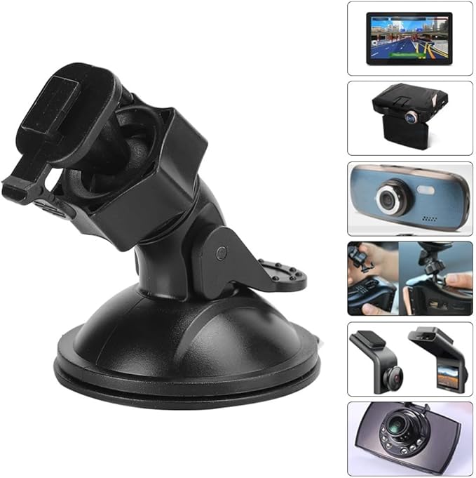 Universal Car Dash Cam Mount - Vacuum Suction Cup Holder with 4 Interchangeable Heads for GPS Navigation and Dashboard Recorder(Buckle w/Card Slot)