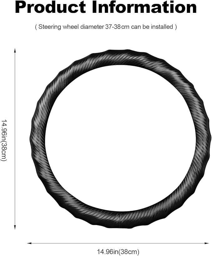 Ergocar Carbon Fiber Material Steering Wheel Cover Anti-Slip Breathable Sweat Absorbent Fashionable Sport Steering Wheel Sleeve for The Round Shape 15"（37.5-38cm）-Black Ripple