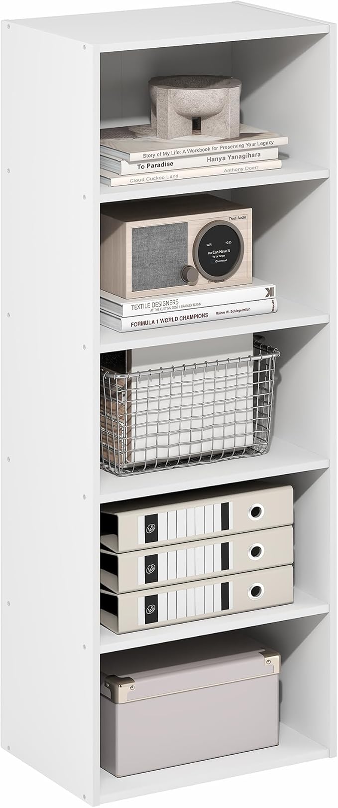 Furinno Basic Book Shelf, 5-Tier Bookshelf, Storage Organizer Bookcase with Open Shelf, 11 x 17 x 44, for Living Room, Bedroo