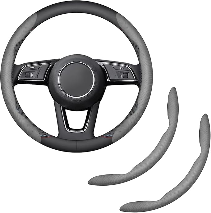 2-Piece Steering Wheel Cover, Carbon Fiber Segmented Steering Wheel Protector, Universal and Anti-Slip Durable Car Leather Pr