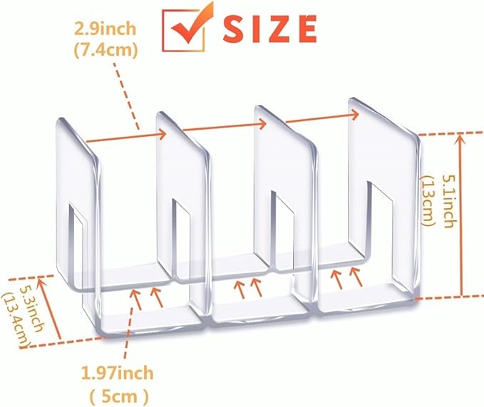 YAGELI Clear Acrylic Purse Organizer for Closet, 3-4 Section Desk File Sorter, 2.95" Wide Slots for Clutches, Handbags, Binde