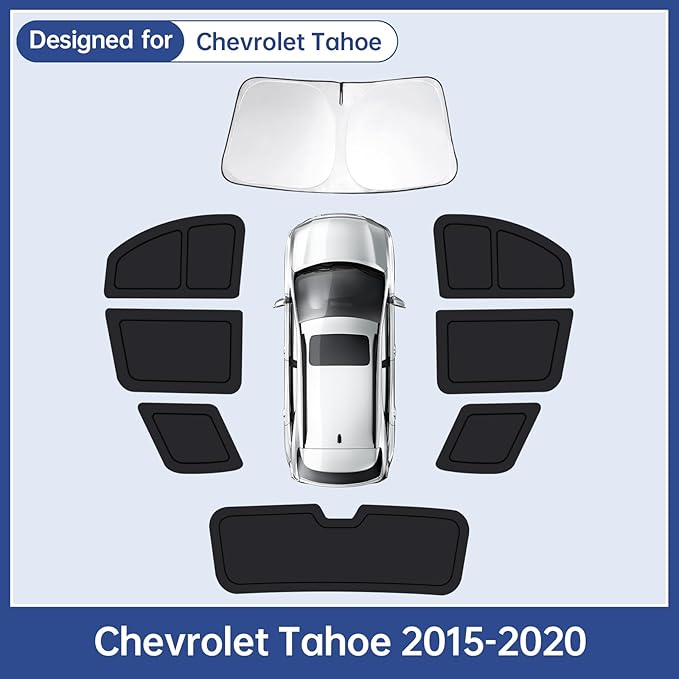 Car Window Shades for Chevrolet Tahoe 2015-2020, Full Car Window Covers for Privacy, Sunshades for Tahoe Front Rear Windshield Side Windows to Block UV and Protect Privacy(8pcs)