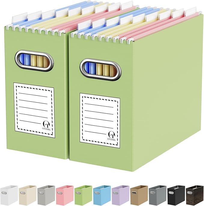 Oterri File Organizer Box, Portable Collapsible Cardboard File Folder Organizer with Handle for Letter Size Hanging Files, Do