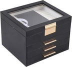 BOOVO Clear Lid Jewelry Box,4 Layers Jewelry Organizer Large Jewelry Storage Box with 3 Drawers,Jewelry Holder Organzier of R