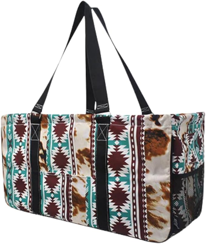 NGIL Extra Large Utility Tote Reusable Grocery Bag Oversized Collapsible for Groceries, Storage, Picnic, Beach (Western Cow-Black)