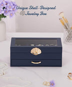 Enthralite Jewelry Box with 1 Drawers: Display Organizer for Earrings Necklaces - Gifts for Girls Women (Dark Blue)