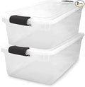 HOMZ 2-Pack Latching Lid, Large Clear Plastic Storage Bins with Lids, 66 Quart, Gray Latch - Stackable Container Boxes for Ho