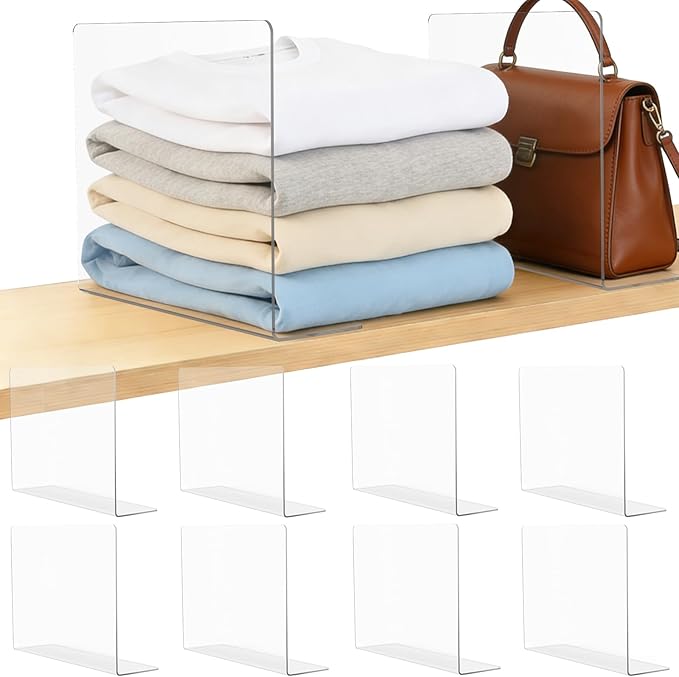 Shelf Dividers for Closet Organization: 12" Tall x 12" Deep Acrylic Closet Shelf Dividers for Clothes Sweater Purse - Clear O