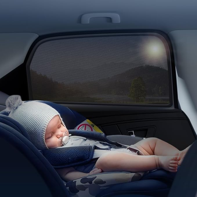 Aokway Magnetic Car Window Shades, 2Pcs Double-Layer UV Protection Car Curtains for Rear Side Window Sun Shade, Universal Fit for Baby, Driver (Black, Rear 2pcs)