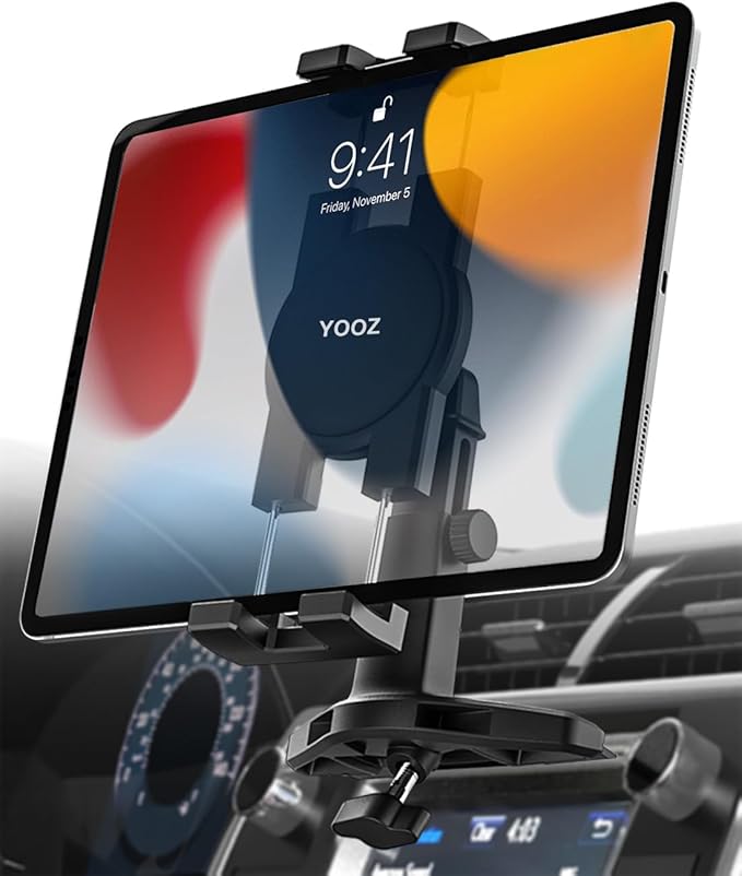CD Tablet Holder Height Adjustable, CD Slot Tablet Mount for Car [Telescopic Arm 4.7"] Vehicle CD Player Tray Cradle for iPad Pro Air Mini, Galaxy Tabs, iPhone, 4-12.9" Tablets & Phones