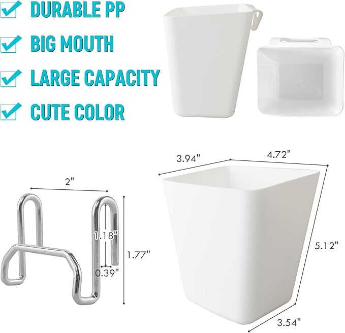 G.CORE Large Grid Wall Bins - 6Pack White Gridwall Accessories Hanging Cups with Back Hooks - Plastic Grid Wall Panels Organi