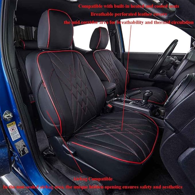 EKR Tacoma Front Car Seat Covers for Toyota Tacoma 2012 2013 2014 2015 (Regular Seats) Custom Leather Truck Seat Cover - Fron