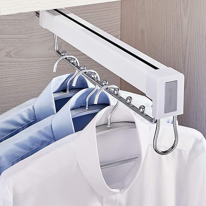 Pull Out Clothes Rail,Extendable Clothes Hanger Rail,Organizer Rack for Depth 14In/18In Wardrobe-White,35.6cm/14inch