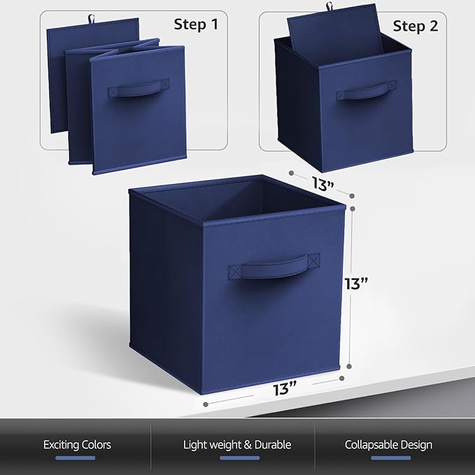 Sorbus 13 Inch Storage Bins - Sturdy Collapsible Fabric Storage Cubes with Handle - 8 Foldable Baskets for Organizing Clothes