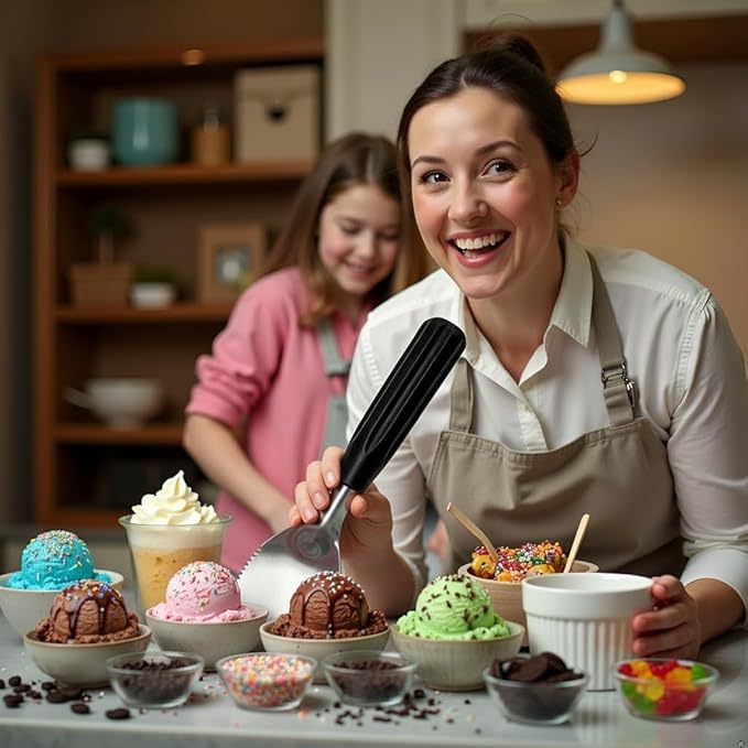 Heavy Duty Flat Ice Cream Spade Scoop with Serrated Edge Easy Carves Through n Scrape the Hardest Of Ice Creams| Sorbet n Gelato Scooper with Non-Slip Good Grip Handle