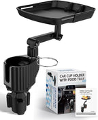 4-in-1 Car Cup Holder Expander Tray,Detachable Upgraded Food Tray Expandable Dual Cup with Phone Holder,360°Rotation Adjustable Base,Road Trip Essentials Accessories for Drinking and Eating