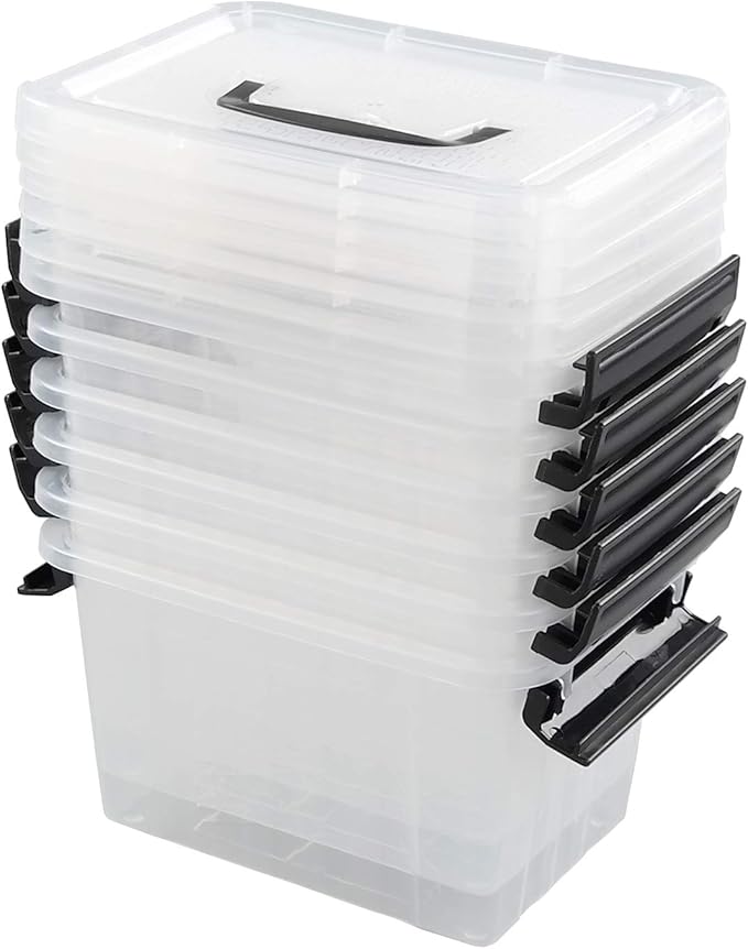 Farmoon 3.5 Quart Clear Storage Bin, Small Plastic Stackable Box/Cotainer with Lid and Black Handle, 6 Packs