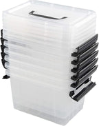 Farmoon 3.5 Quart Clear Storage Bin, Small Plastic Stackable Box/Cotainer with Lid and Black Handle, 6 Packs