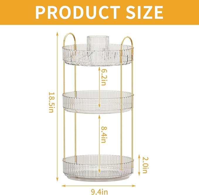 360° Rotating Makeup Organizer, Large-Capacity Skincare Make Up Storage 3 Tier Perfume Organizers Cosmetic Dresser Organizer 