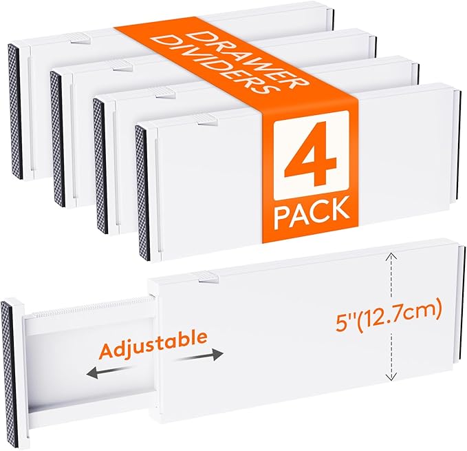 Lifewit 4 Pack 5" High Drawer Dividers 34-56cm/13.5-22" Adjustable Drawer Organizer for Clothes/Utensils, Expandable Drawer S
